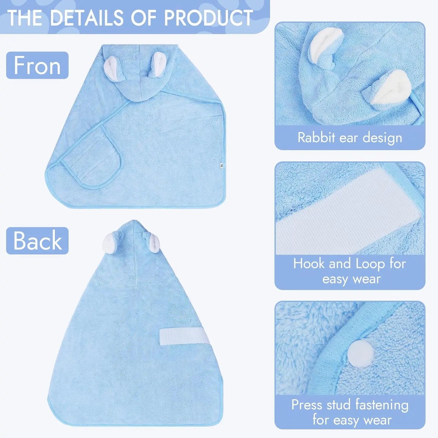 Quick-Drying Dog Bathrobe, Dog Bath Robe with Hood,Pet Dressing Gown with Adjustable Belly Band, Super-Absorbent Super-Soft Fabric,Quick Dry Dog Bathrobe for Small Medium Dogs & Cats,Reduces Drying Time