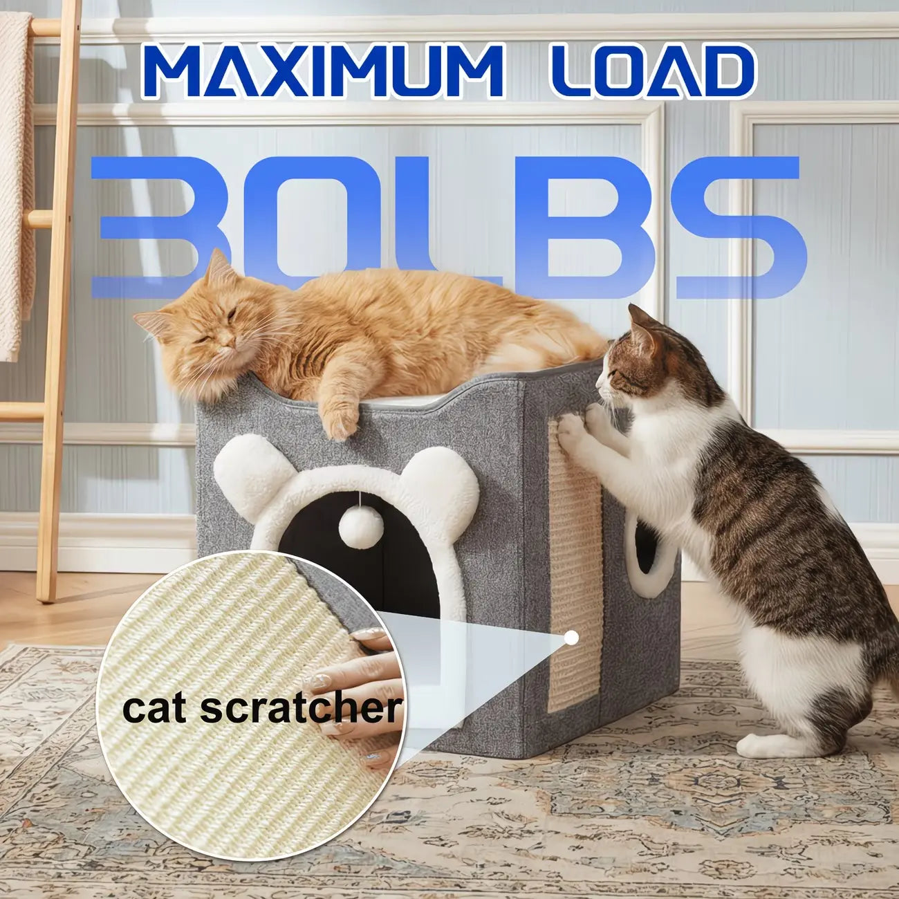 3-In-1 Foldable Cat House & Sisal Scratcher | Double-Layer Semi-Enclosed Bed Outdoorfun