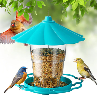 Adjustable Hopper Bird Feeder for Backyard Nature Watching with Rainproof Roof & Squirrel Baffle Design Holds 2.5 Lbs of Seed for Extended Feeding Periods