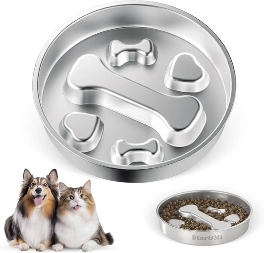 Starumi Stainless Steel Slow Feeder Bowl - Non-Slip Metal Puzzle Feeder, 2-Cup Capacity Durable Bowl for Medium, Large Breed Dogs