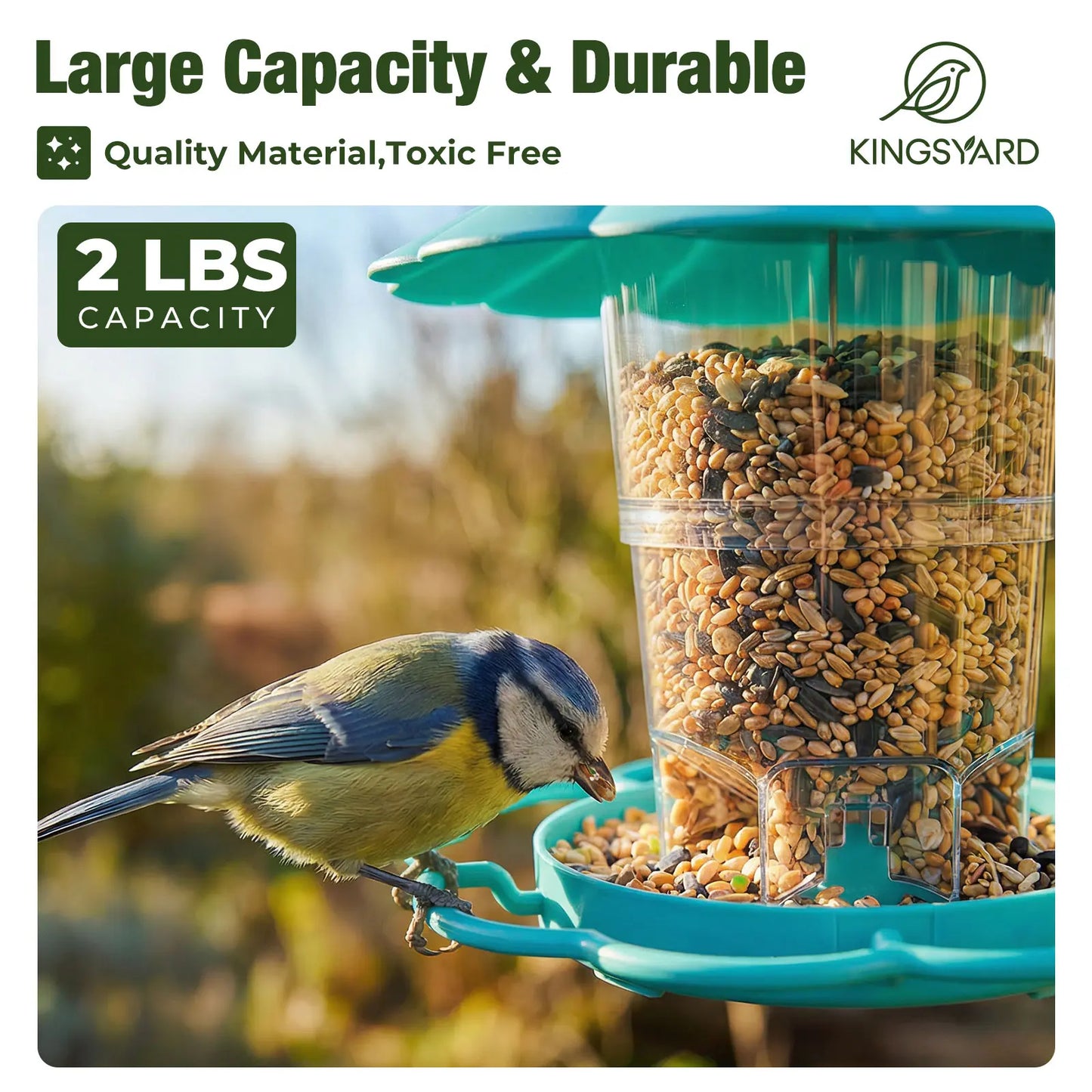 Adjustable Hopper Bird Feeder for Backyard Nature Watching with Rainproof Roof & Squirrel Baffle Design Holds 2.5 Lbs of Seed for Extended Feeding Periods