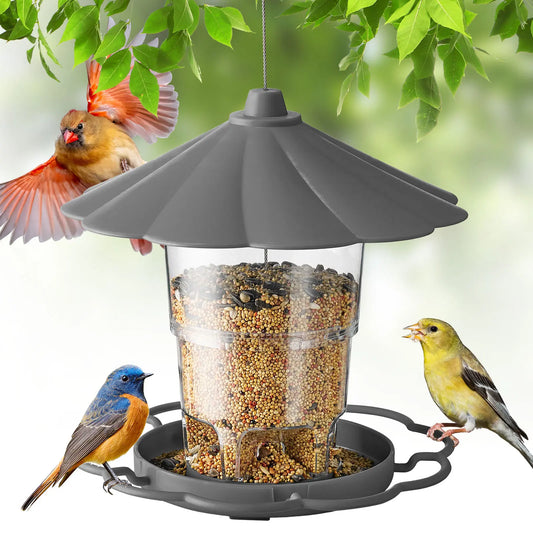 Adjustable Hopper Bird Feeder for Backyard Nature Watching with Rainproof Roof & Squirrel Baffle Design Holds 2.5 Lbs of Seed for Extended Feeding Periods