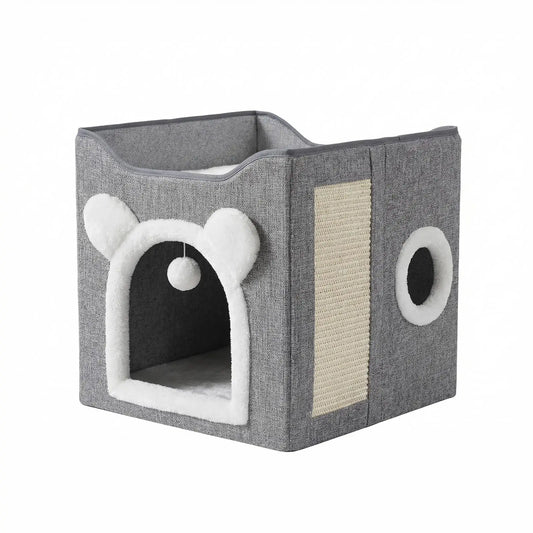 3-In-1 Foldable Cat House & Sisal Scratcher | Double-Layer Semi-Enclosed Bed Outdoorfun
