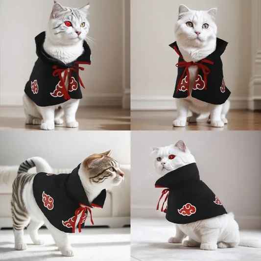 Akatsuki Pet Cloak Cosplay Costume – Anime Ninja Cape for Cats and Dogs, Comfortable Party Outfit and Photo Prop