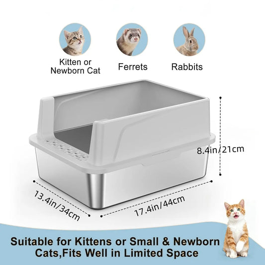 MISOFOG Stainless Steel Litter Box with Lid - High-Sided, Non-Sticky, Anti-Leakage Litter Tray, 2-Pack Large Size with Easy Cleanup for Cats and Rabbits Tiktokshopspringglowup, Metal Litter Box,Summervibes Outdoorfun
