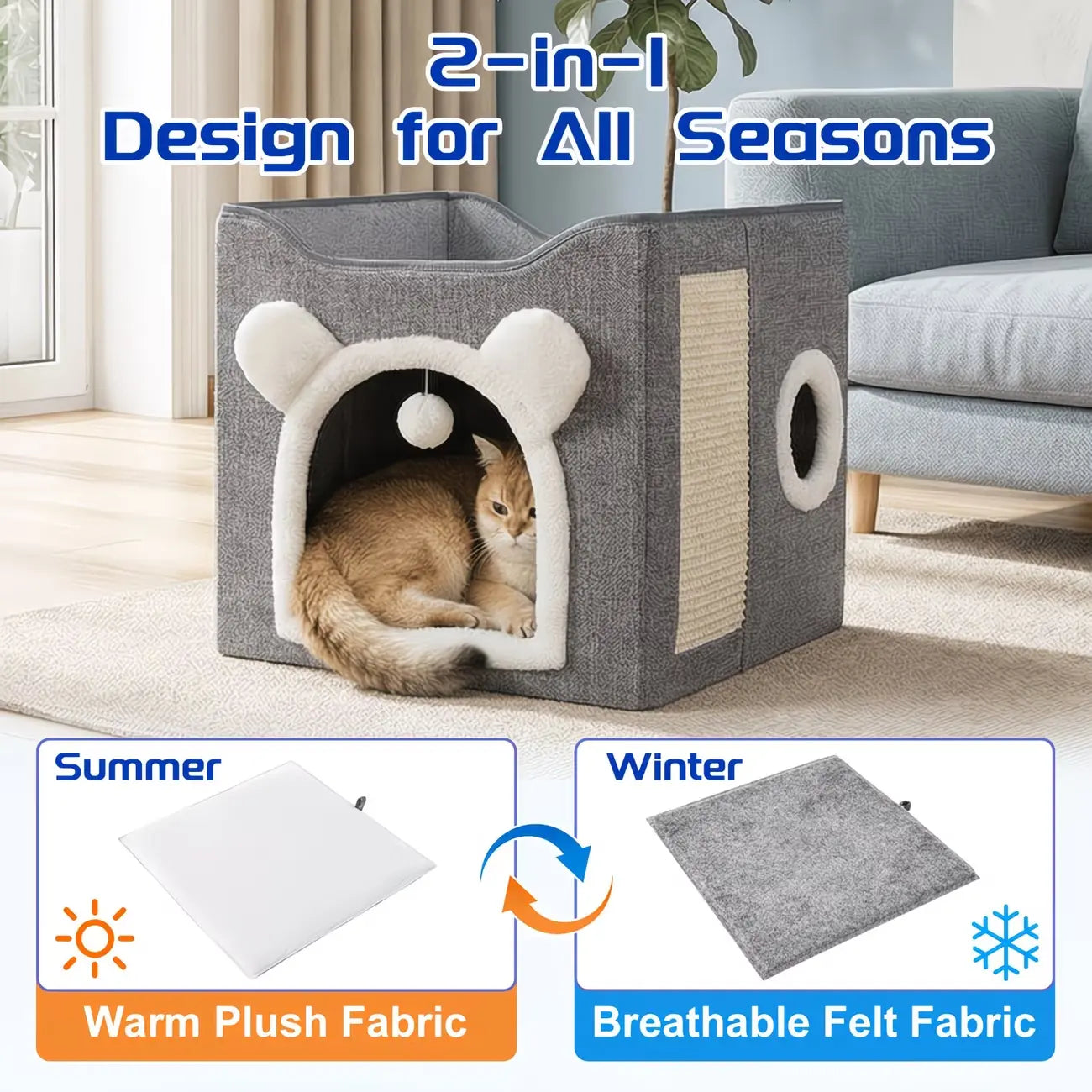 3-In-1 Foldable Cat House & Sisal Scratcher | Double-Layer Semi-Enclosed Bed Outdoorfun
