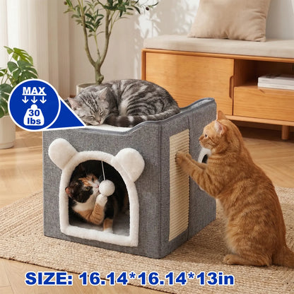 3-In-1 Foldable Cat House & Sisal Scratcher | Double-Layer Semi-Enclosed Bed Outdoorfun