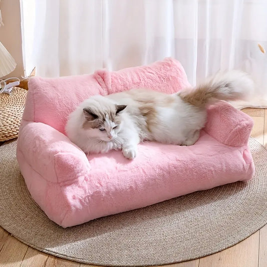 All-Season Pet Sofa Bed, Ultra-Soft Warm Dog/Cat Bed with Washable Removable Cover and Non-Slip Bottom, Suitable for Small to Medium Pets