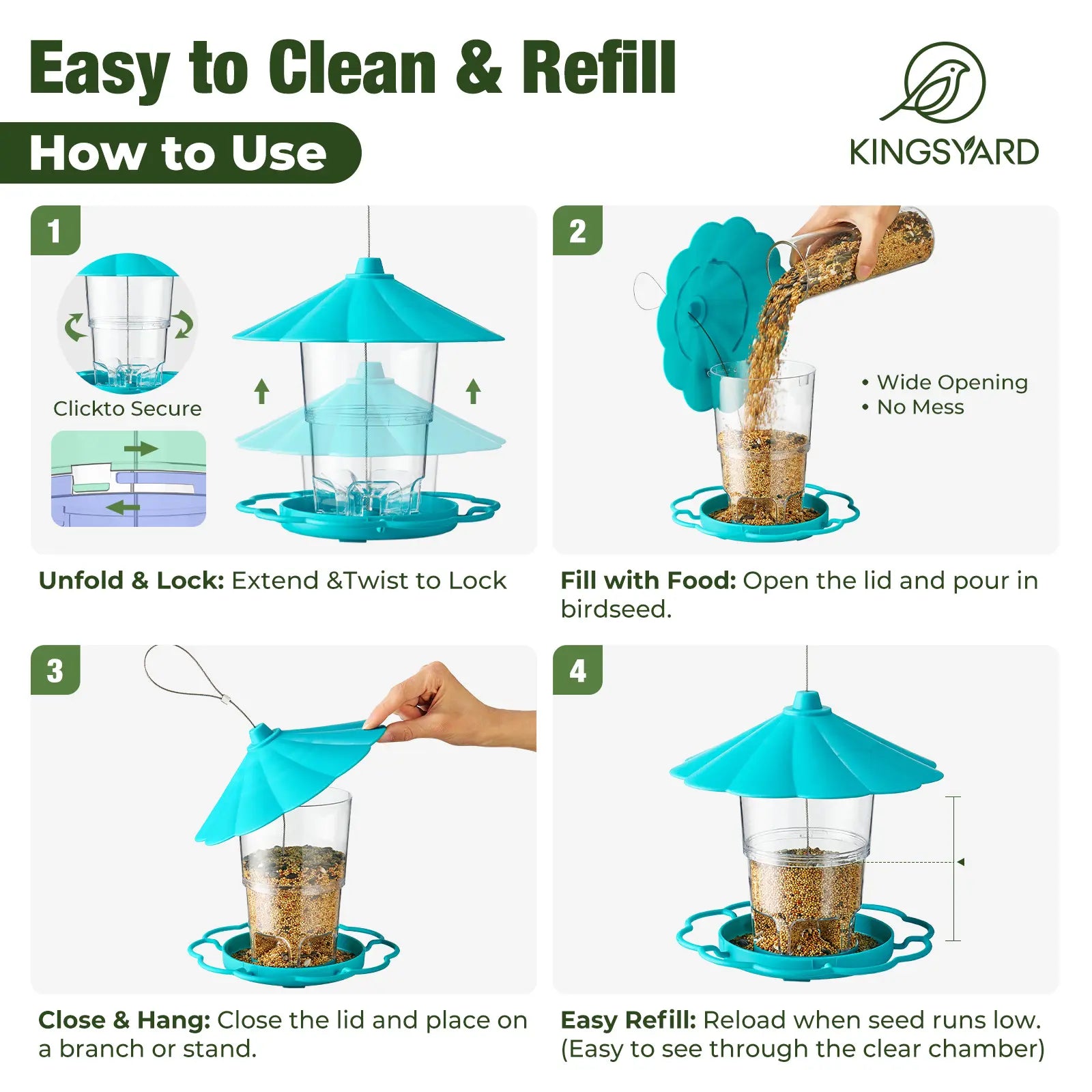 Adjustable Hopper Bird Feeder for Backyard Nature Watching with Rainproof Roof & Squirrel Baffle Design Holds 2.5 Lbs of Seed for Extended Feeding Periods