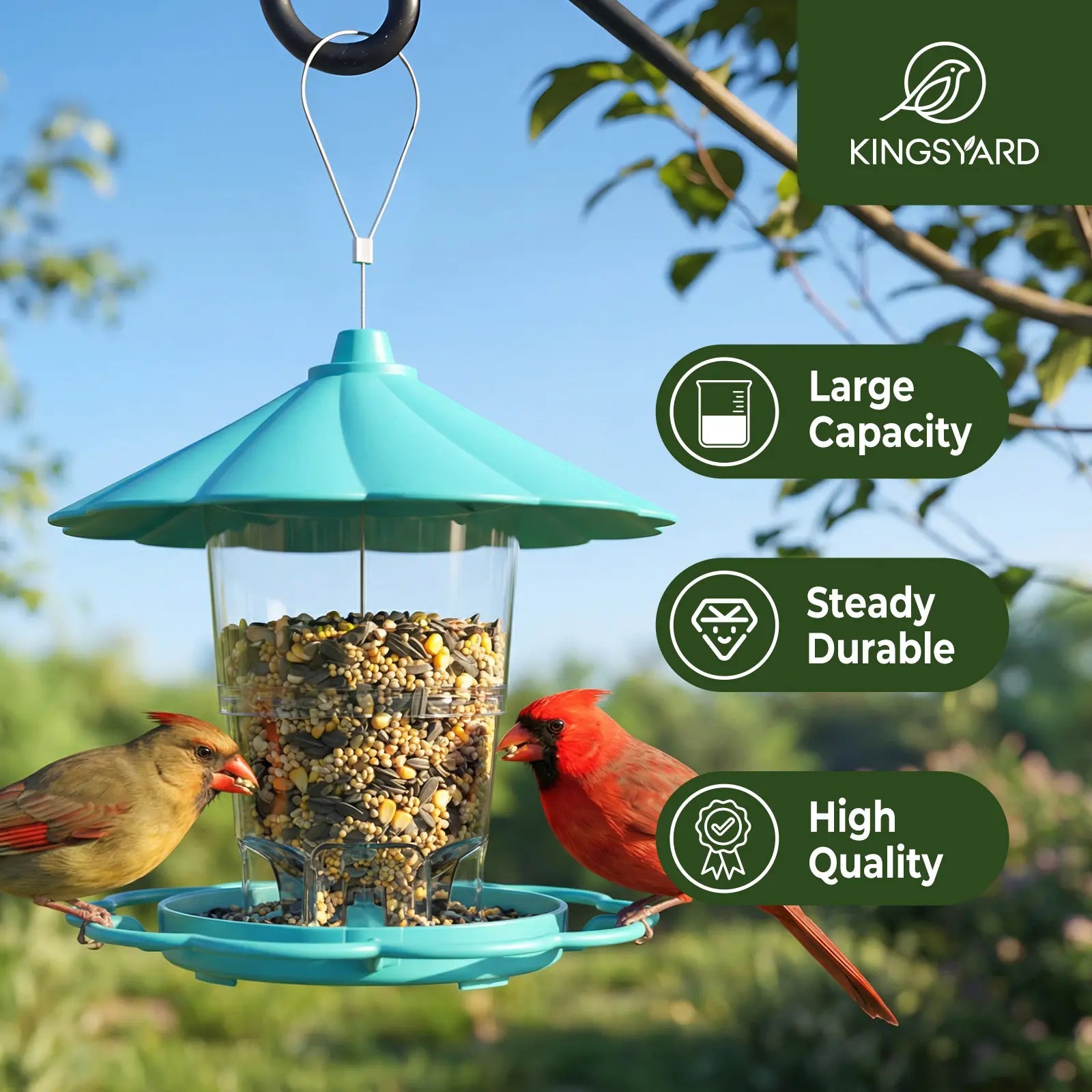 Adjustable Hopper Bird Feeder for Backyard Nature Watching with Rainproof Roof & Squirrel Baffle Design Holds 2.5 Lbs of Seed for Extended Feeding Periods