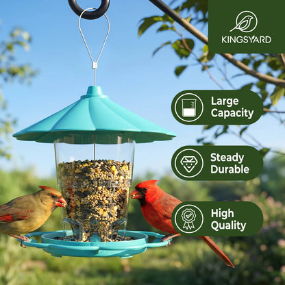 Adjustable Hopper Bird Feeder for Backyard Nature Watching with Rainproof Roof & Squirrel Baffle Design Holds 2.5 Lbs of Seed for Extended Feeding Periods