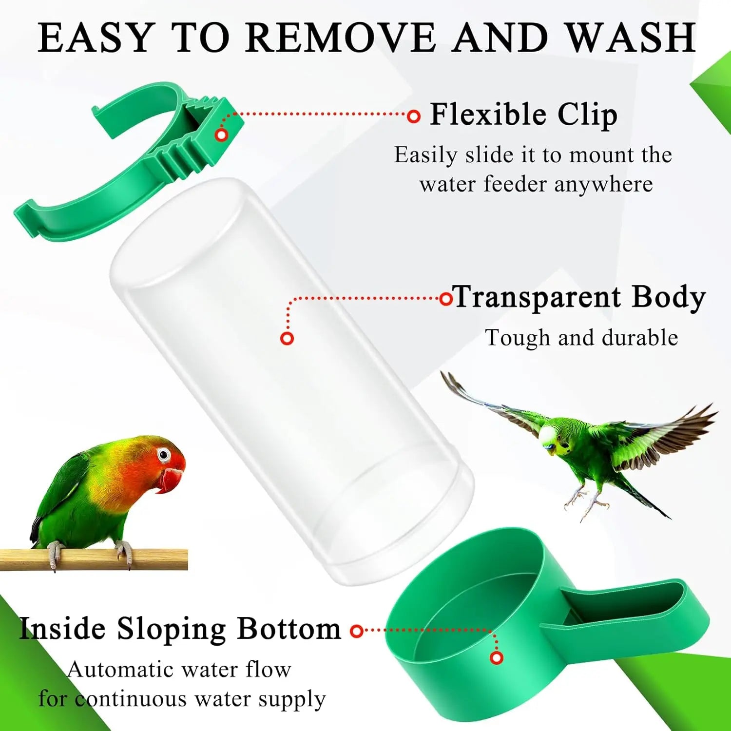 Bird Water Feeder Plastic Drinker Feeder Water Clip for Parrots Budgie Cockatiel Lovebirds Outdoorfun