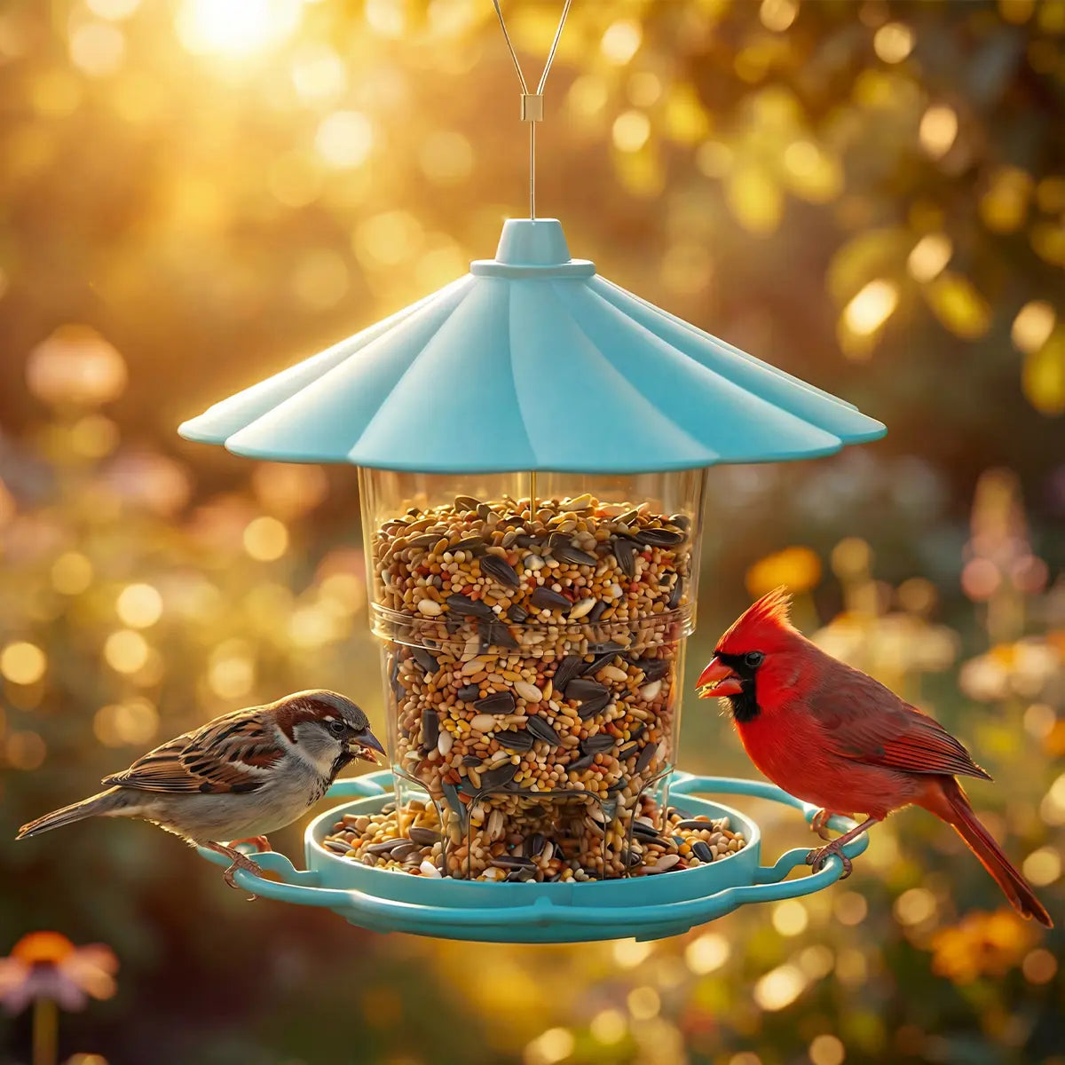 Adjustable Hopper Bird Feeder for Backyard Nature Watching with Rainproof Roof & Squirrel Baffle Design Holds 2.5 Lbs of Seed for Extended Feeding Periods