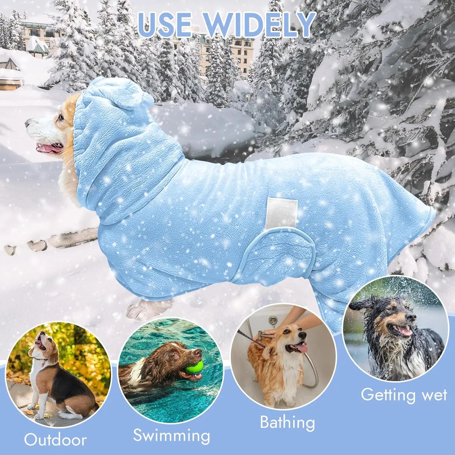 Quick-Drying Dog Bathrobe, Dog Bath Robe with Hood,Pet Dressing Gown with Adjustable Belly Band, Super-Absorbent Super-Soft Fabric,Quick Dry Dog Bathrobe for Small Medium Dogs & Cats,Reduces Drying Time